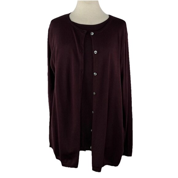 Lauren Ralph Lauren 1X Sweater Set Purple 2 Pc Cardigan Top Classic Career Silk - Picture 1 of 14